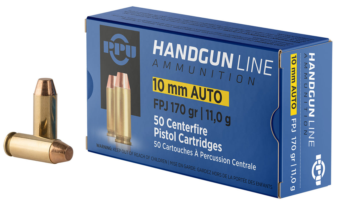PPU PPH10F Handgun  10mmAuto 170gr Flat Point Jacketed 50 Per Box/10 Case