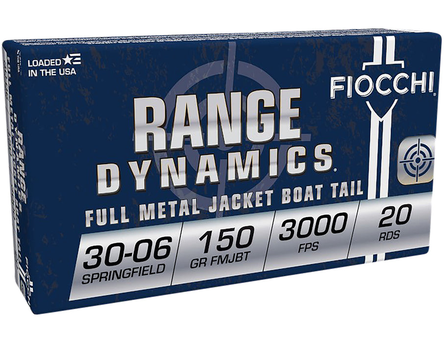 Fiocchi 3006A Range Dynamics  30-06 Springfield 150 gr 2920 fps Full Metal Jacket Boat-Tail (FMJBT) 20 Bx/10 Cs