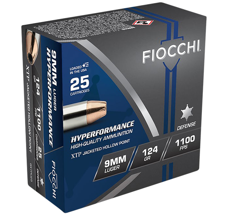 Fiocchi 9XTPC25 Hyperformance  9mm Luger 124 gr 1100 fps Hornady XTP Hollow Point 25 Bx/20 Cs