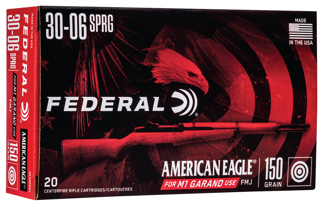 Federal AE3006M1 American Eagle M1 Grand 30-06 Springfield 150 gr 2740 fps Full Metal Jacket (FMJ) 20 Bx/10 Cs