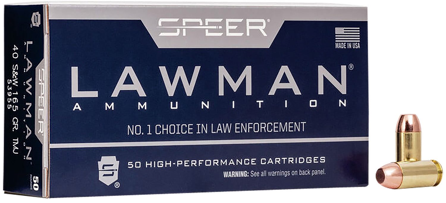 Speer 53955 Lawman Training 40 S&W 165 gr 1150 fps Total Metal Jacket Flat Nose (TMJFN) 50 Bx/20 Cs