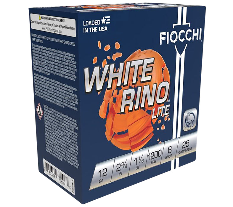 Fiocchi 12WRNL8 Exacta Target White Rino Lite 12 Gauge 2.75" 1 1/8 oz 1200 fps 8 Shot 25 Bx/10 Cs