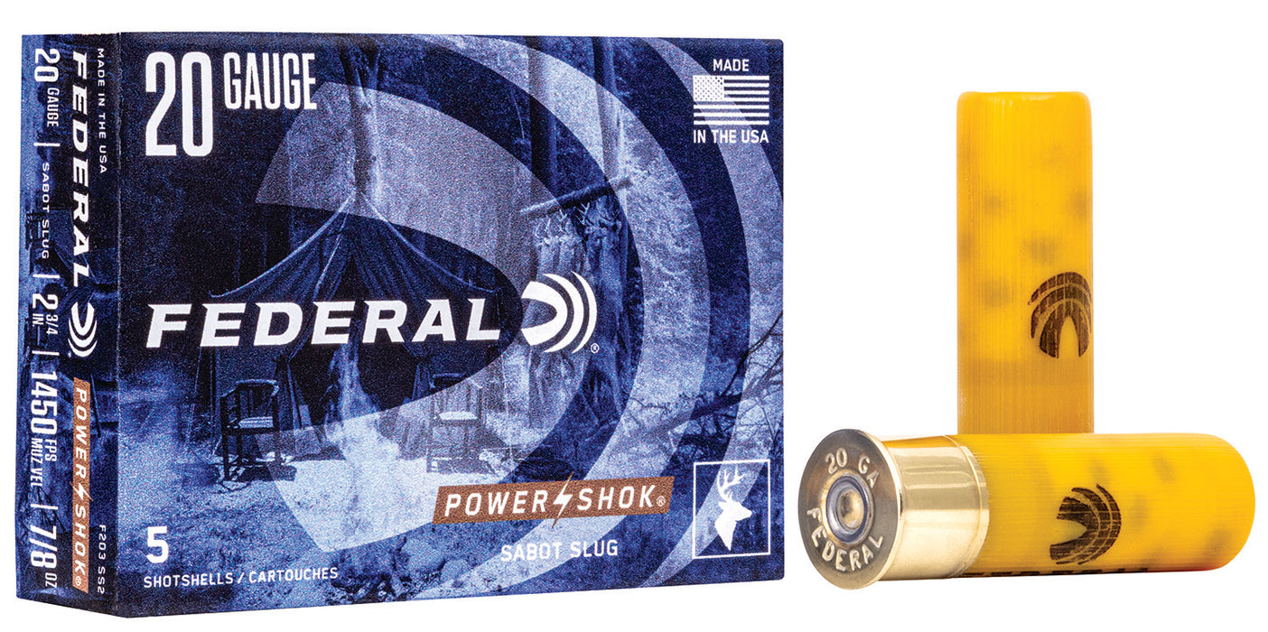Federal F203SS2 Power-Shok Shotshell 20Gauge 2.75" 7/8oz SabotSlug Shot 5 Per Box/50 Case