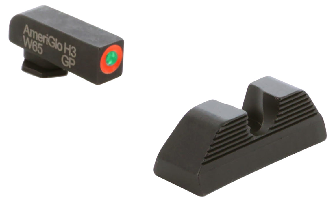 AmeriGlo GL351 Protector Sight Set for Glock  Green Tritium Orange Outline Front Sight-Black Serrated Rear Sight
