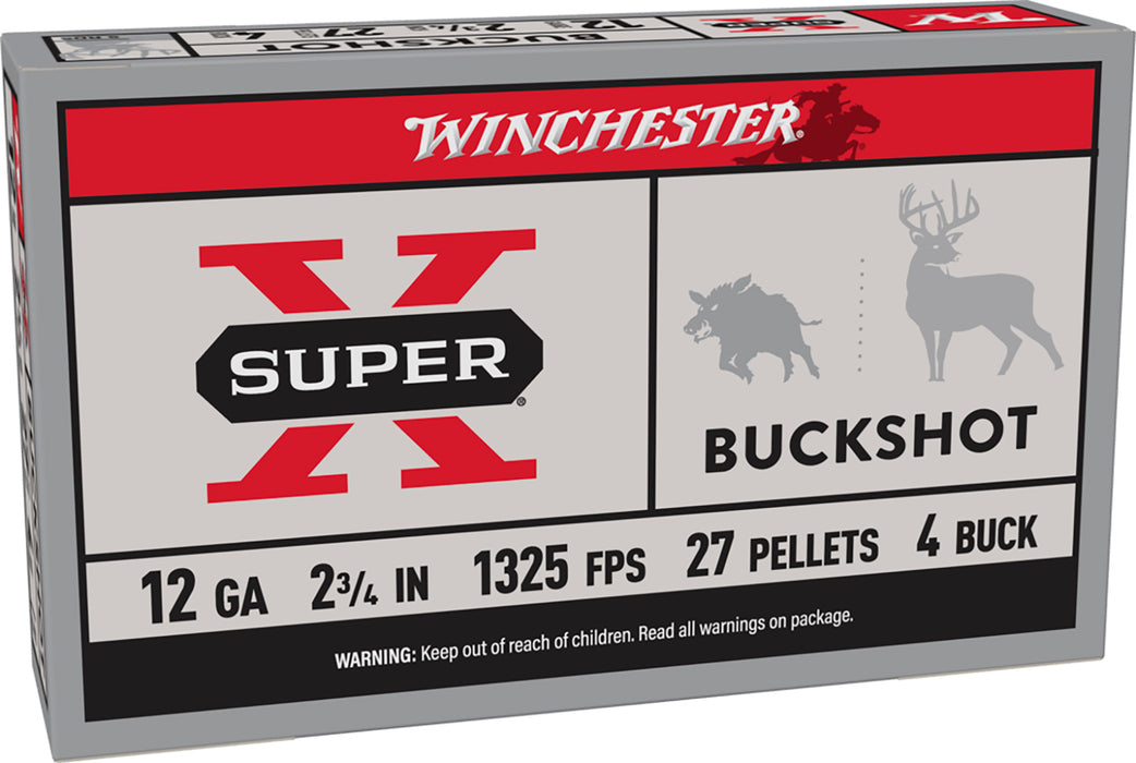 Winchester Ammo XB124 Super X  12Gauge 2.75" 27Pellets 4Buck Shot 5 Per Box/50 Case