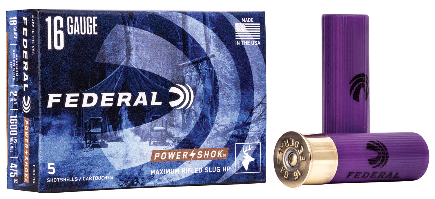 Federal F164RS Power-Shok Shotshell 16Gauge 2.75" 7/8oz RifledSlug Shot 5 Per Box/50 Case