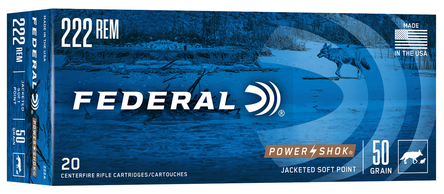 Federal 222A Power-Shok  222Rem 50gr Jacketed Soft Point 20 Per Box/10 Case
