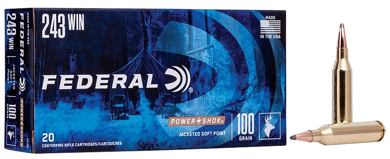 Federal 243B Power-Shok  243Win 100gr Jacketed Soft Point 20 Per Box/10 Case