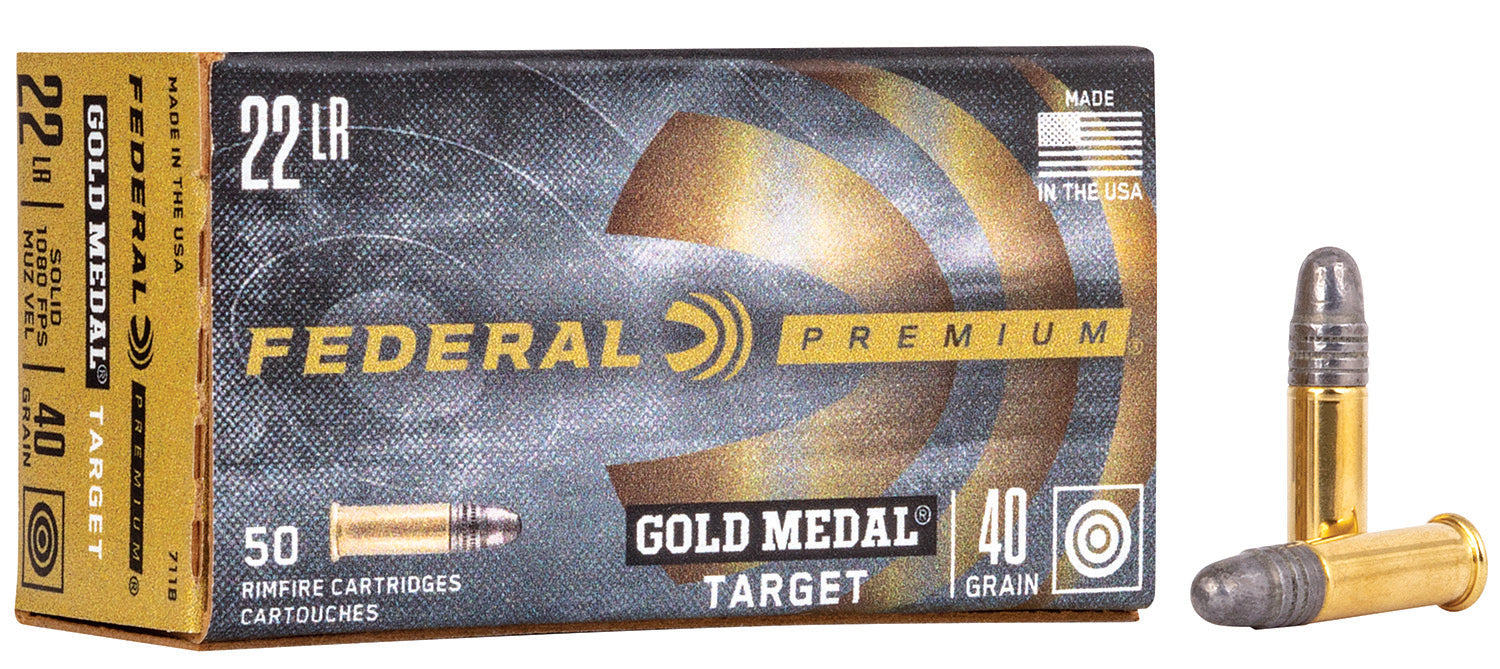 Federal 719 Premium Gold Medal 22 LR 40 gr 1200 fps Lead Round Nose (LRN) 50 Bx/100 Cs