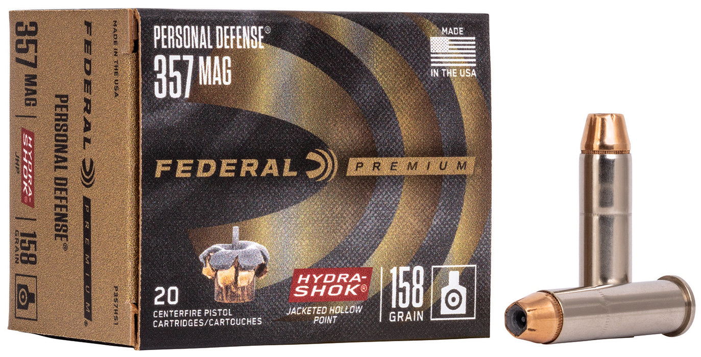 Federal P357HS1 Premium Personal Defense 357 Mag 158 gr Hydra-Shok Jacketed Hollow Point 20 Per Box/25 Cs