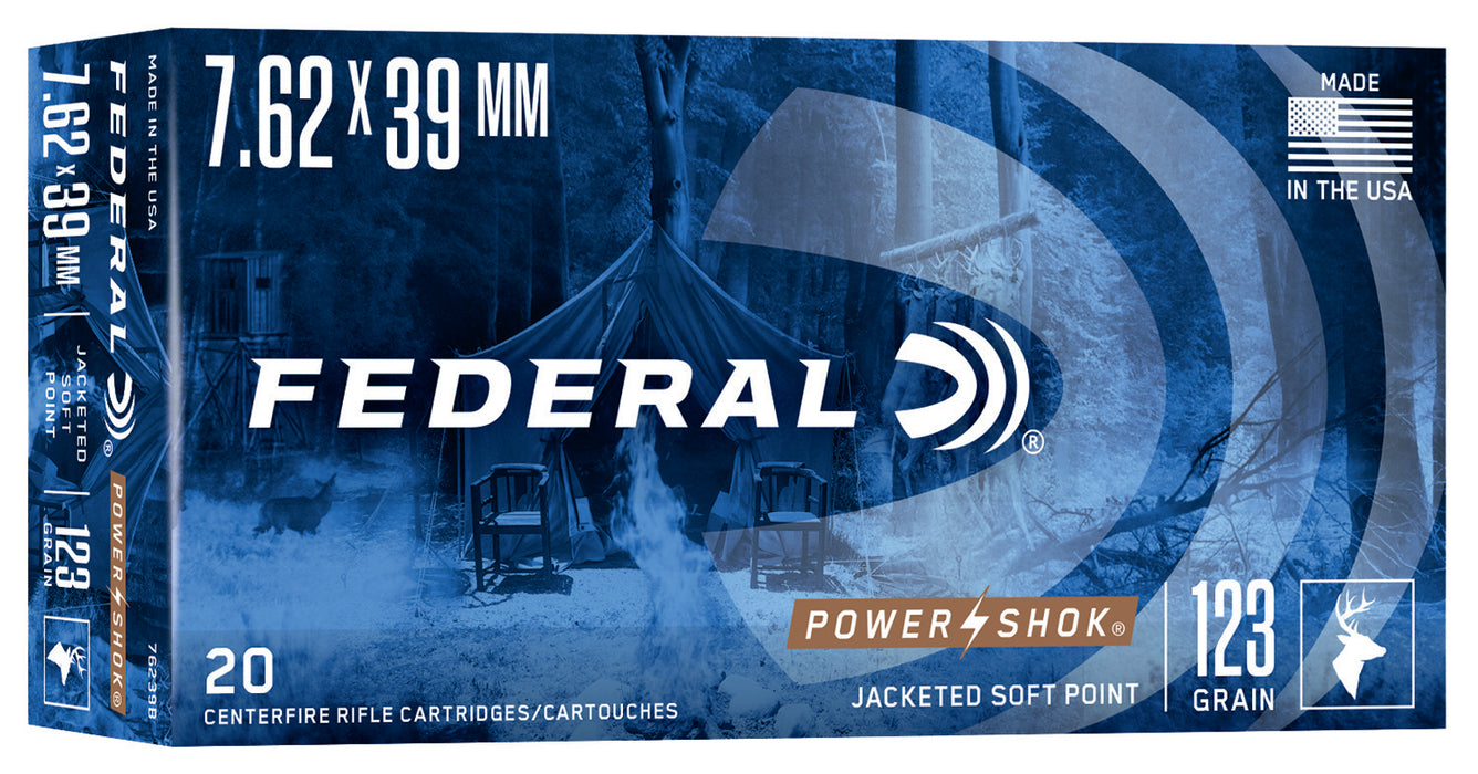 Federal 76239B Power-Shok  7.62x39mm 123 gr 2350 fps Jacketed Soft Point (JSP) 20 Bx/10 Cs
