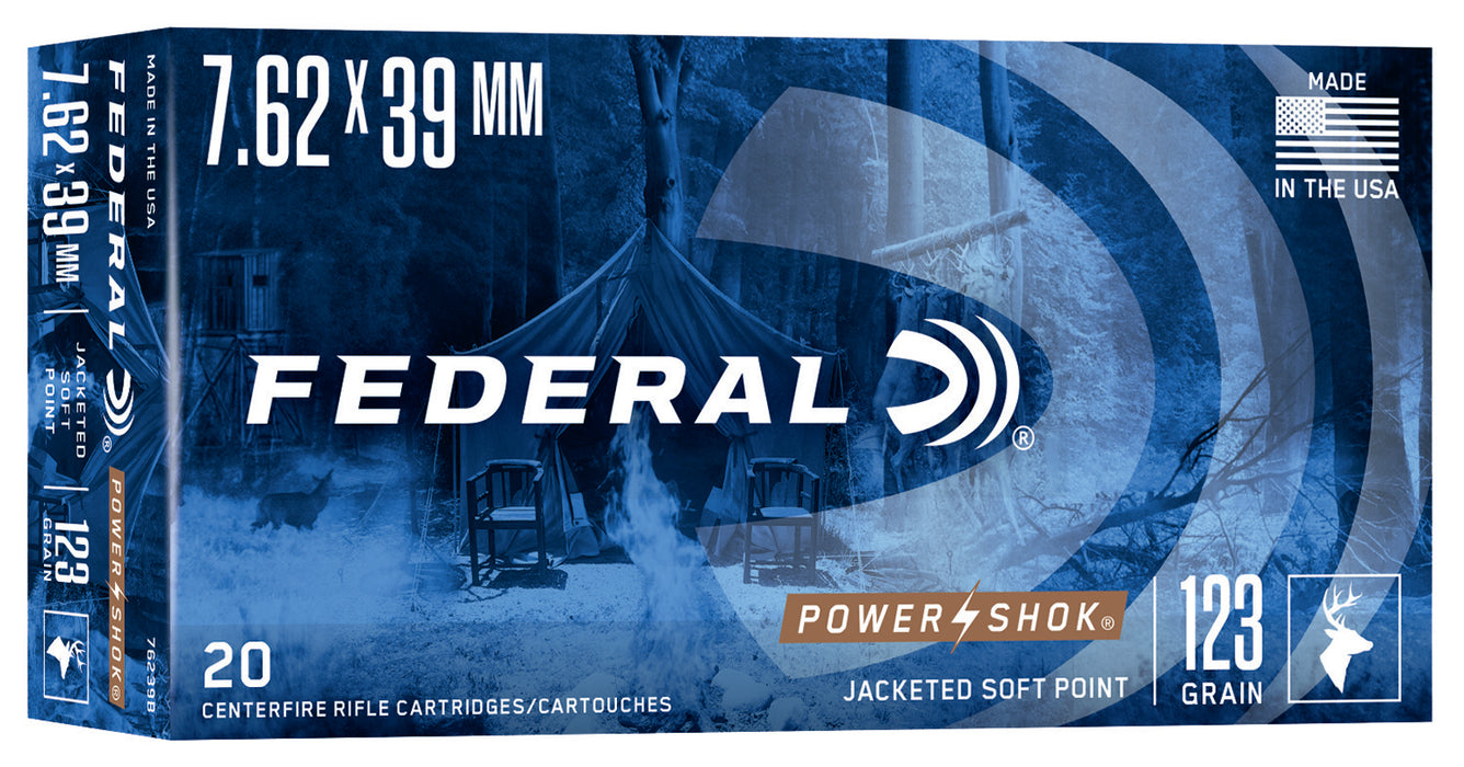 Federal 76239B Power-Shok  7.62x39mm 123gr Jacketed Soft Point 20 Per Box/10 Case