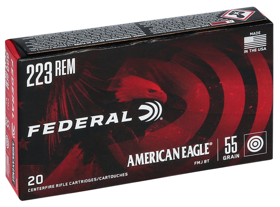 Federal AE223 American Eagle  223 Rem 55 gr 3240 fps Full Metal Jacket Boat-Tail (FMJBT) 500 Rounds