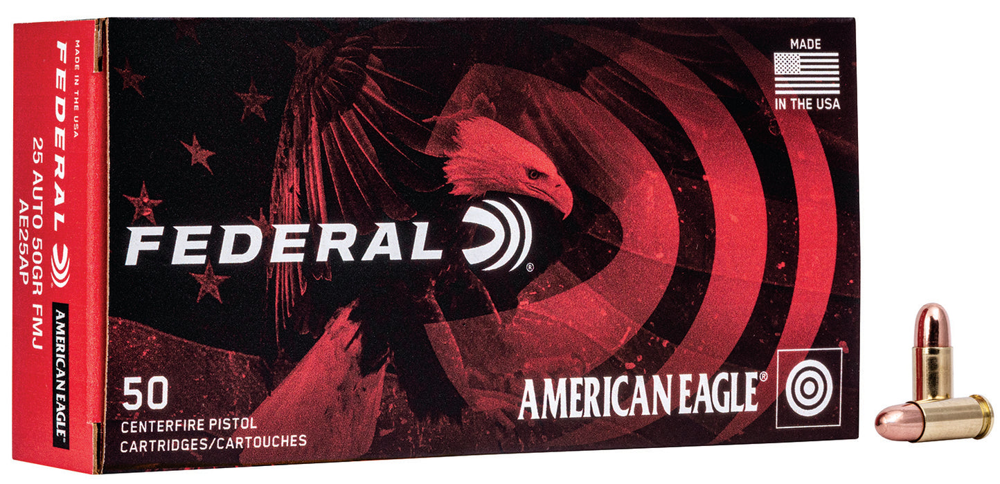 Federal AE25AP American Eagle  25 ACP 50 gr Full Metal Jacket (FMJ) 50 Per Box/20 Cs
