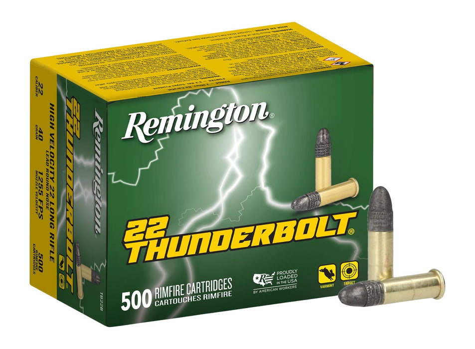 Remington Ammunition 21238 Thunderbolt Rimfire 22LR 40gr Round Nose 50 Per Box/100 Case