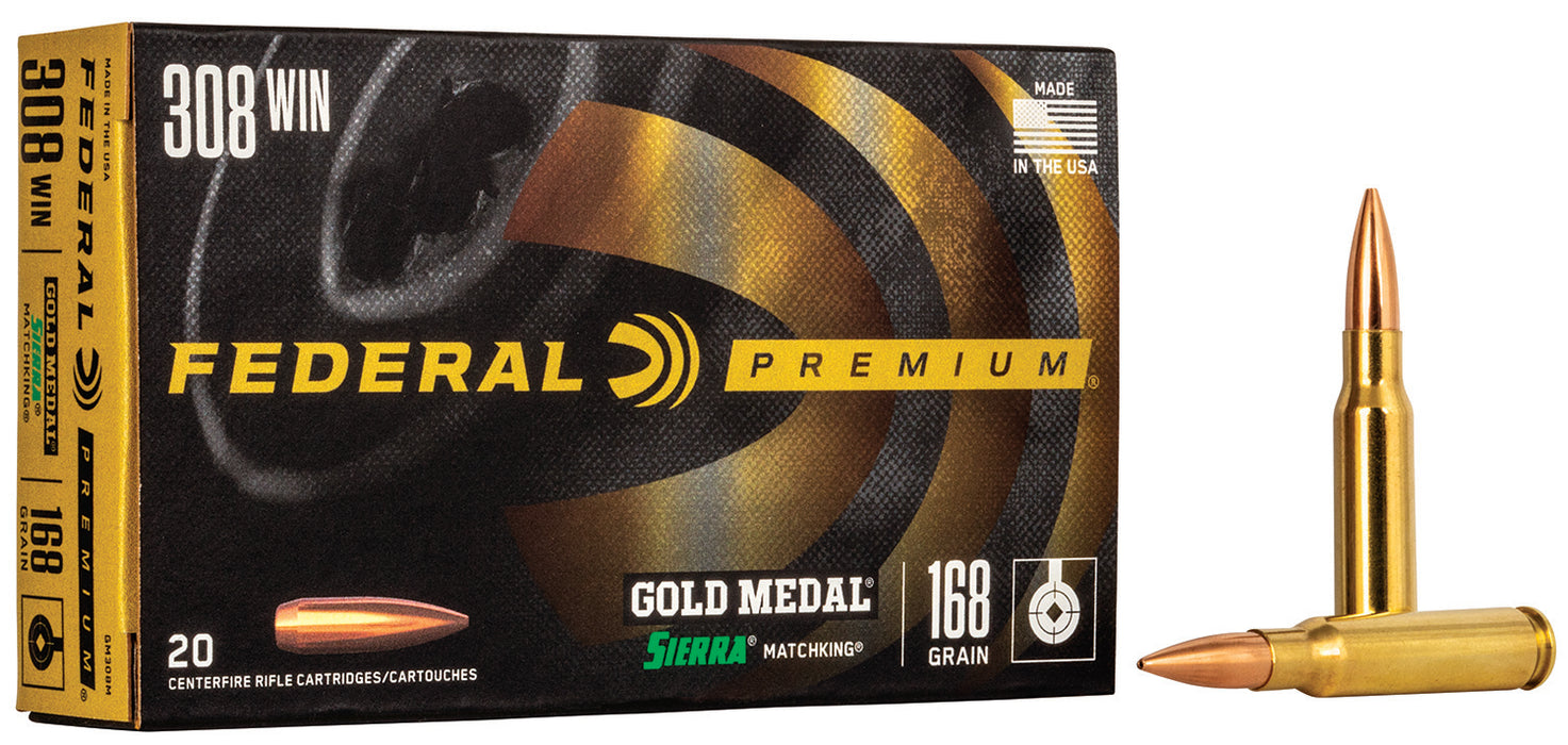 Federal GM308M Premium Gold Medal 308Win 168gr Sierra MatchKing BTHP 20 Per Box/10 Case