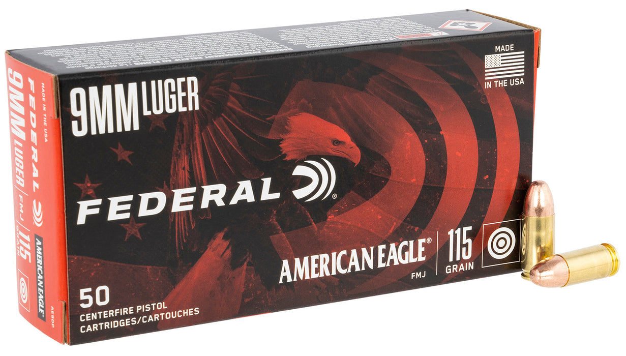Federal AE9DP American Eagle  9mm Luger 115 gr Full Metal Jacket (FMJ) 50 Per Box/20 Cs
