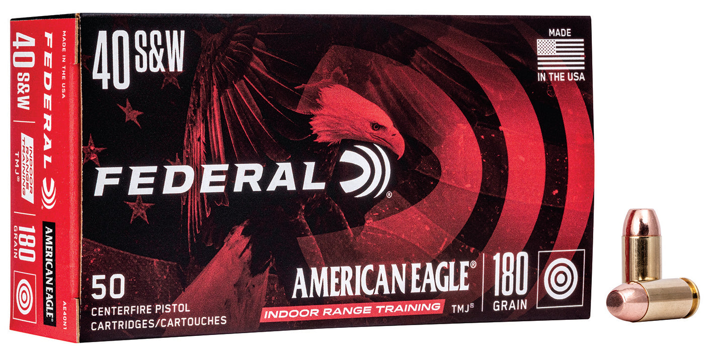 Federal AE40N1 American Eagle Indoor Range Training 40S&W 180gr Total Metal Jacket 50 Per Box/20 Case