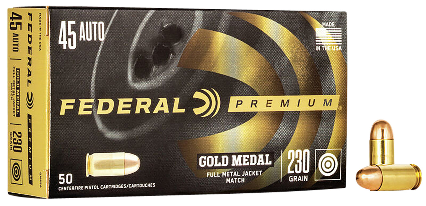 Federal GM45A Premium Gold Medal 45 ACP 230 gr Full Metal Jacket (FMJ) 50 Per Box/20 Cs