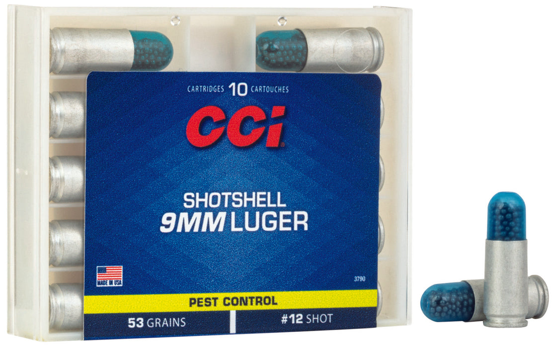 CCI 3790 Pest Control Shotshell 9mm Luger 53 gr 1450 fps Shotshell #12 Shot 10 Bx/20 Cs