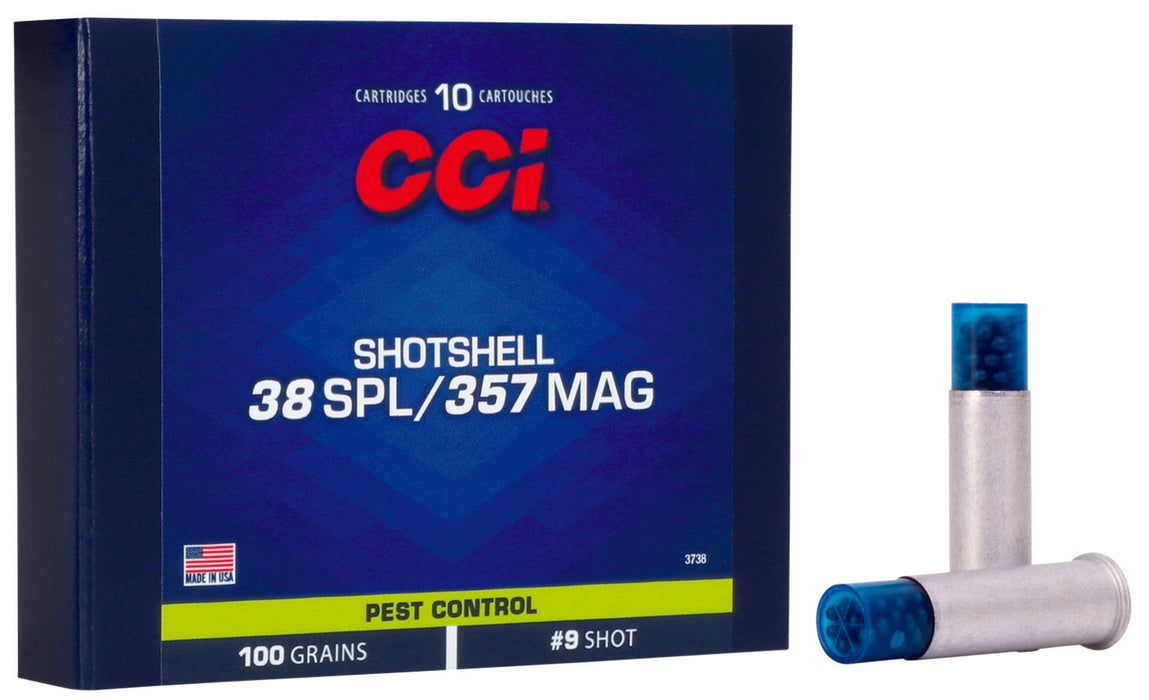 CCI 3738 Pest Control Shotshell 38 Special, 357 Magnum 100 GR Shotshell #9 Shot 10 Bx/20 Cs