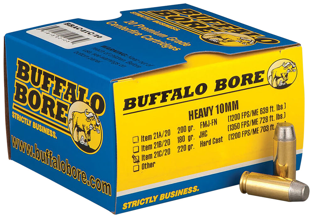Buffalo Bore Ammunition 21C20 Outdoorsman  10mm Auto 220 gr 1200 fps Hard Cast Flat Nose (HCFN) 20 Bx/12 Cs