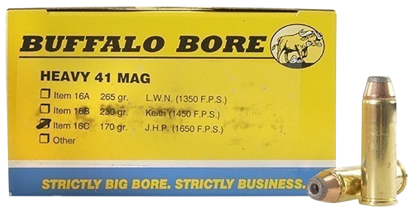 Buffalo Bore Ammunition 16C20 Heavy  41 Rem Mag 170 gr 1650 fps Jacketed Hollow Point (JHP) 20 Bx/12 Cs