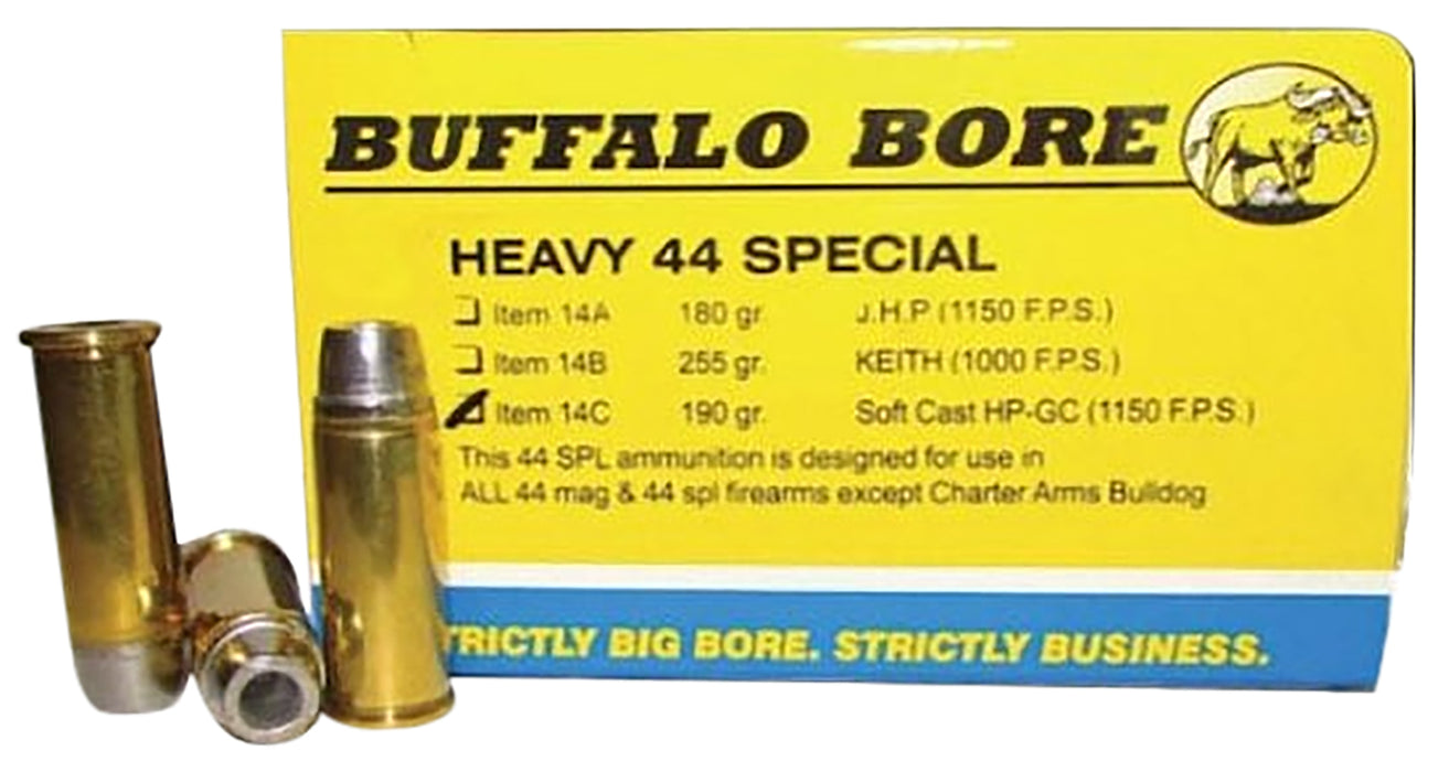 Buffalo Bore Ammunition 14C20 Heavy  44 S&W Spl 190 gr 1150 fps Soft Cast Hollow Point 20 Bx/12 Cs