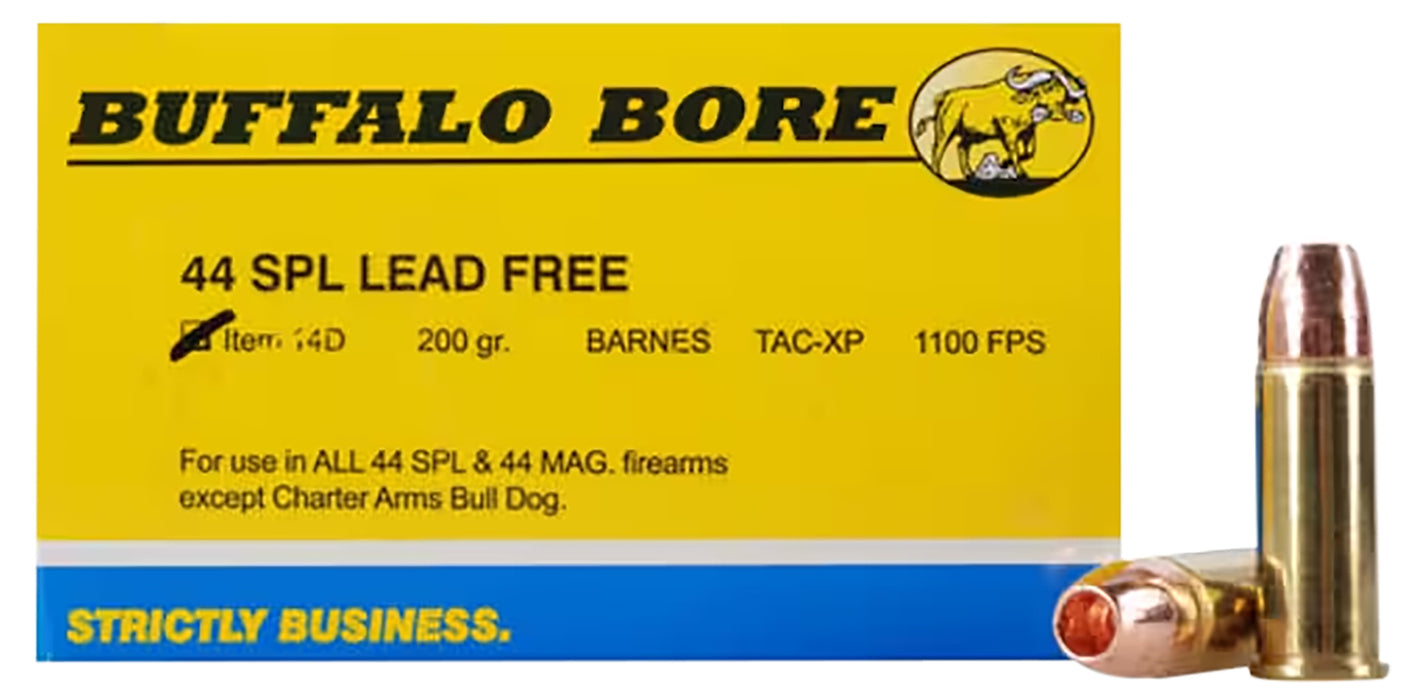 Buffalo Bore Ammunition 14D20 Buffalo-Barnes  44 S&W Spl 200 gr 1100 fps Barnes TAC-XP Lead Free 20 Bx/12 Cs