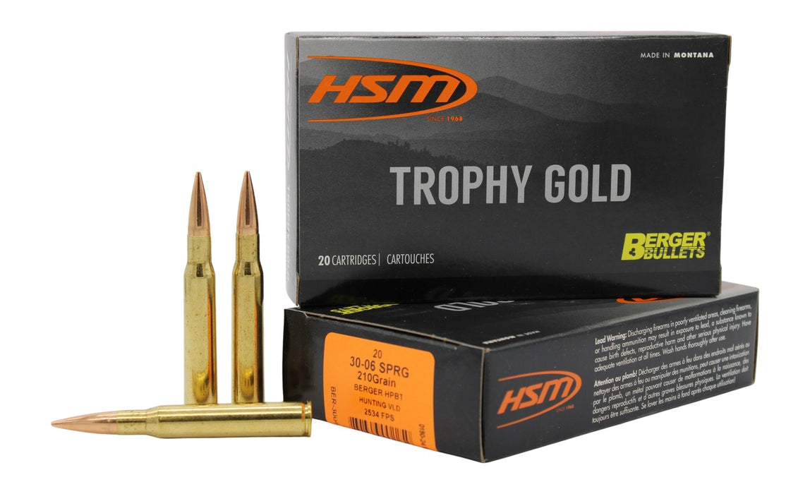 HSM 3006210VLD Trophy Gold Extended Range 30-06 Springfield 210 gr Berger Hunting VLD Match 20 Per Box/ 20 Case
