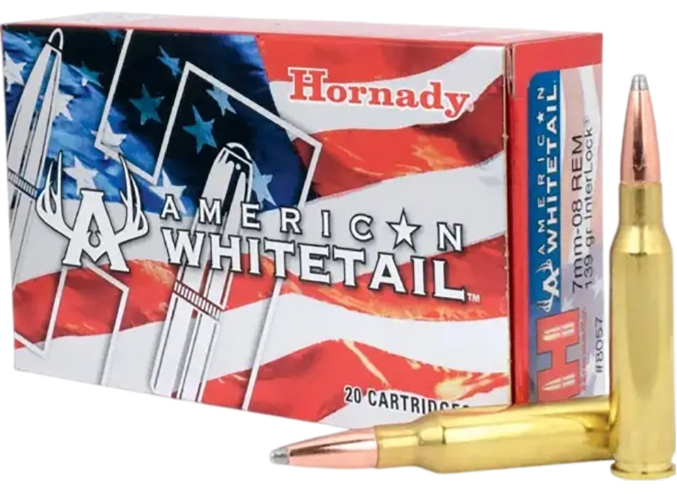 Hornady 8057 American Whitetail  7mm-08 Rem 139 gr 2840 fps InterLock Spire Point 20 Bx/10 Cs