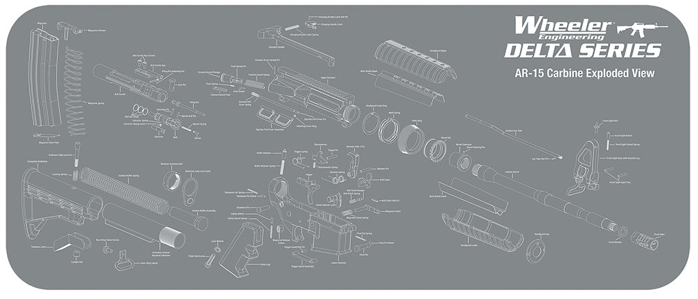 Wheeler 156824 AR-15 Maintenance Mat Delta Gray/White Neoprene Top w/Rubber Back 20"x47" AR-15 Parts Diagram
