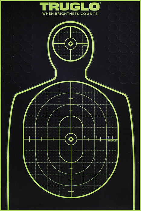 TruGlo TG13A6 Tru-See Handgun Target Self-Adhesive Heavy Paper Black/Green 12"x18" Silhouette 6 Pack