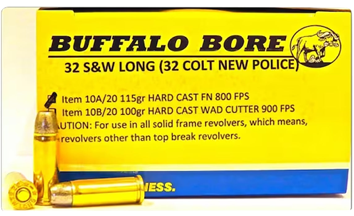 Buffalo Bore Ammunition 10A20 Personal Defense  32 S&W Long 115 gr 800 fps Hard Cast Flat Nose (HCFN) 20 Bx/12 Cs