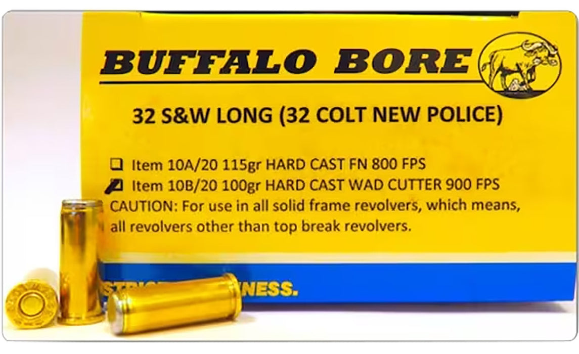 Buffalo Bore Ammunition 10B20 Personal Defense  32 S&W Long 100 gr 900 fps Hard Cast Wadcutter (HCWC) 20 Bx/12 Cs
