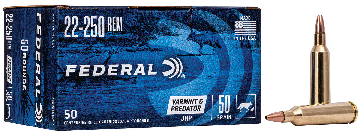 Federal AE2225050VP American Eagle Varmint & Predator 22-250Rem 50gr Jacketed Hollow Point 50 Per Box/5 Case