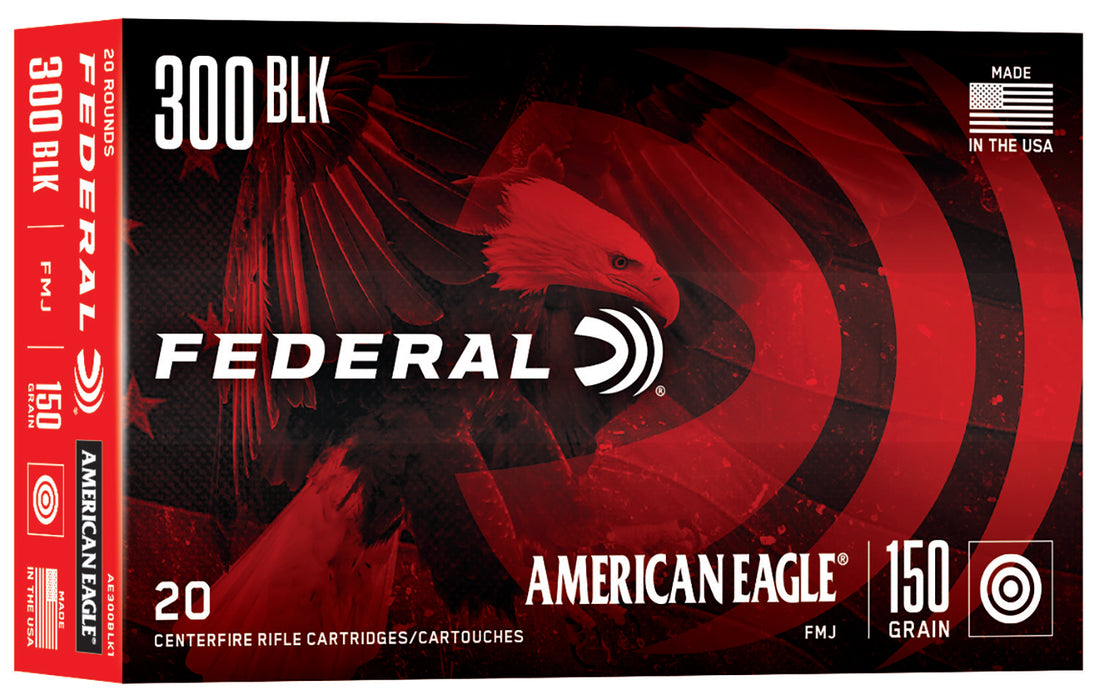 Federal AE300BLK1 American Eagle  300 Blackout 150 gr Full Metal Jacket Boat-Tail (FMJBT) 20 Per Box/25 Cs