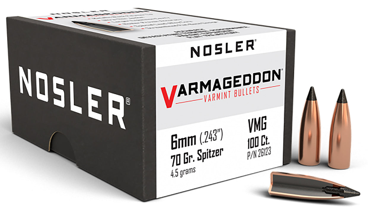 Nosler 26123 Varmageddon  6mm 70gr Flat Base Tipped 100/Box