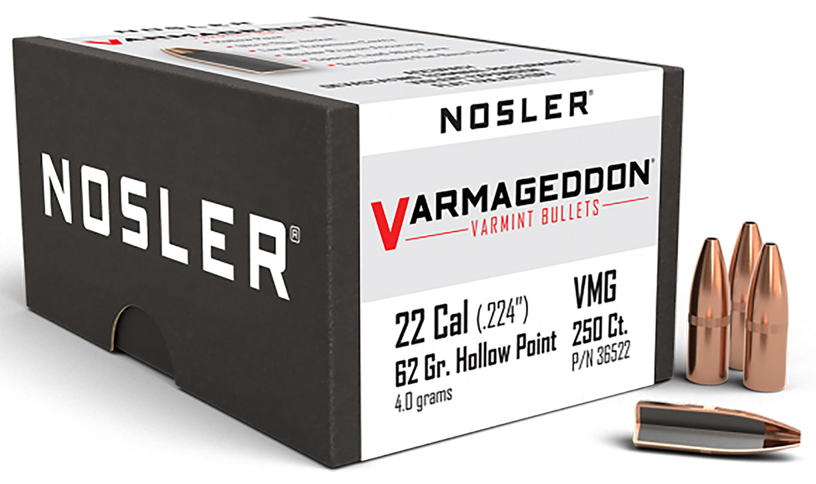 Nosler 36522 Varmageddon  22Cal 62gr Flat Base Hollow Point 250/Box