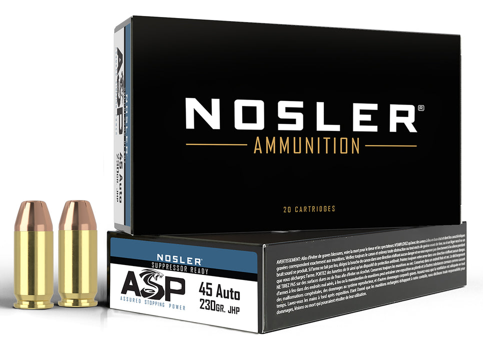 Nosler 51284 Assured Stopping Power Handgun 45ACP 230gr Jacketed Hollow Point 50 Per Box/10 Case