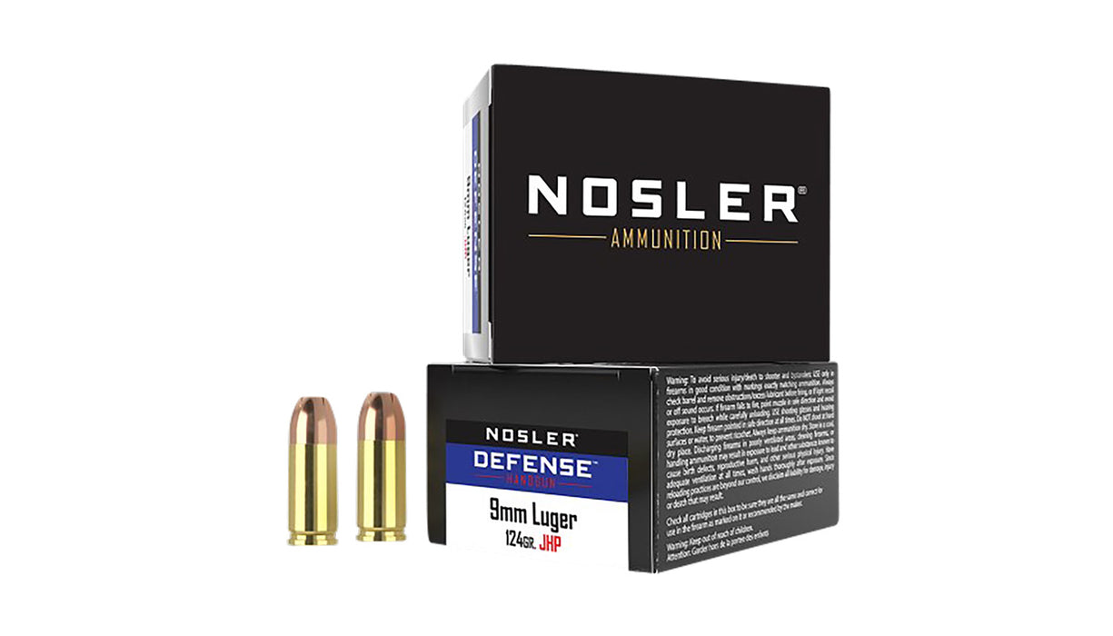 Nosler 38432 Defense  9mm Luger +P 124 gr 1200 fps Bonded Performance Jacketed Hollow Point (BPJHP) 20 Bx/10 Cs