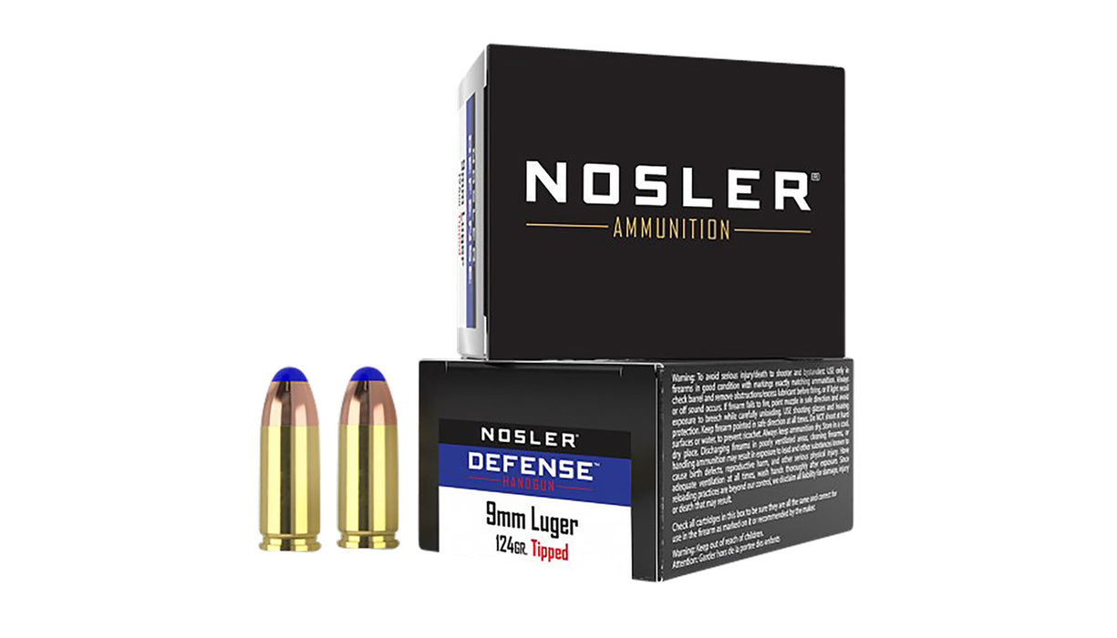 Nosler 37151 Defense  9mm Luger +P 124 gr 1200 fps Bonded Performance Tipped (BPT) 20 Bx/10 Cs