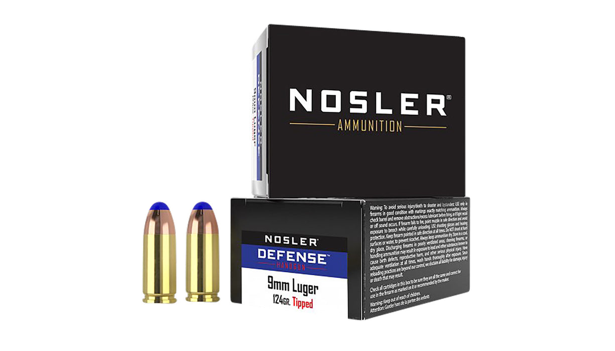 Nosler 37151 Defense Handgun 9mmLuger+P 124gr Bonded Performance Tipped 20 Per Box/10 Case