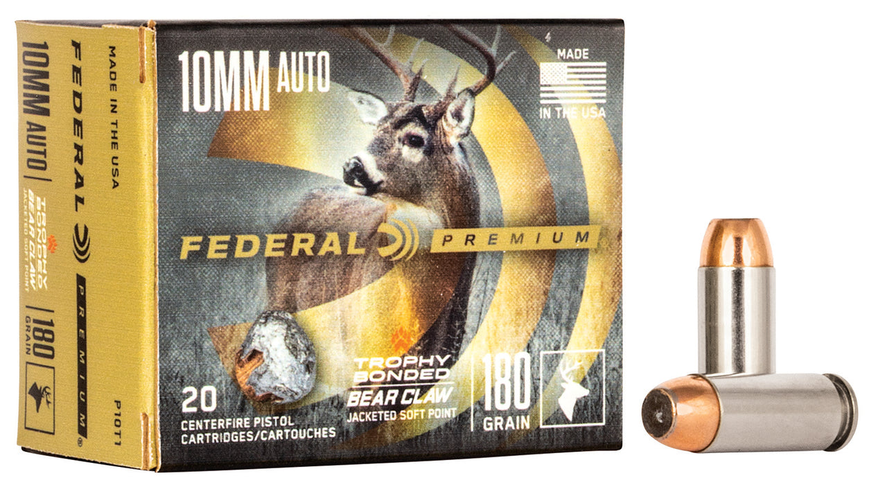 Federal P10T1 Premium Hunting 10mm Auto 180 gr Trophy Bonded Bear Claw Jacketed Soft Point (TBJSP) 20 Per Box/10 Cs