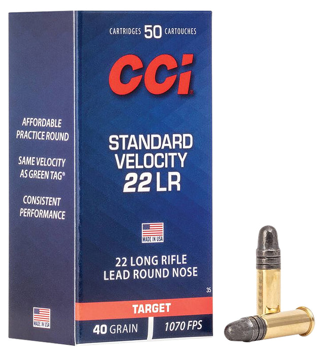 CCI 0035 Standard Velocity  22 LR 40 gr 1070 fps Lead Round Nose (LRN) 50 Bx/100 Cs