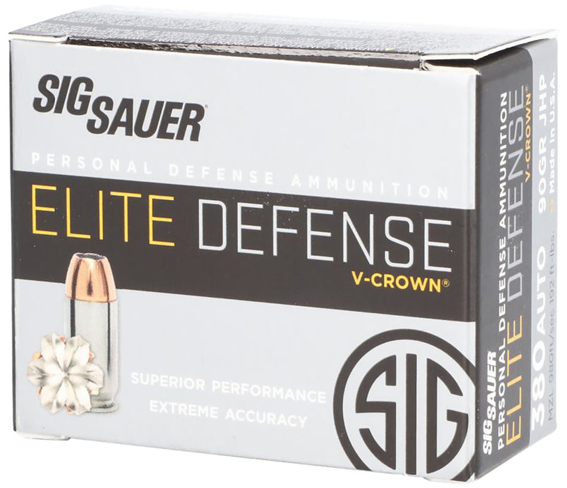 Sig Sauer E380A120 Elite Defense  380 ACP 90 gr 980 fps Jacketed Hollow Point (JHP) 20 Bx/10 Cs