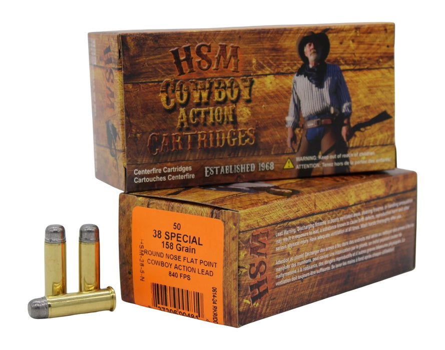 HSM 385N Cowboy Action  38 Special 158 gr Round Nose Flat Point 50 Per Box/ 10 Case