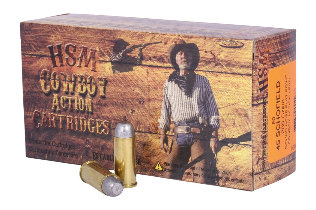 HSM 45S1N Cowboy Action  45 Schofield 200 gr Round Nose Flat Point 50 Per Box/ 10 Case