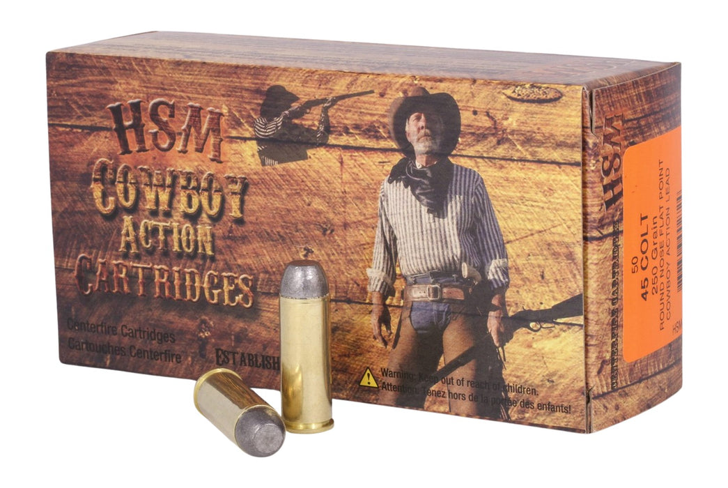 HSM 45C1N Cowboy Action  45 Colt 250 gr Round Nose Flat Point 50 Per Box/ 10 Case