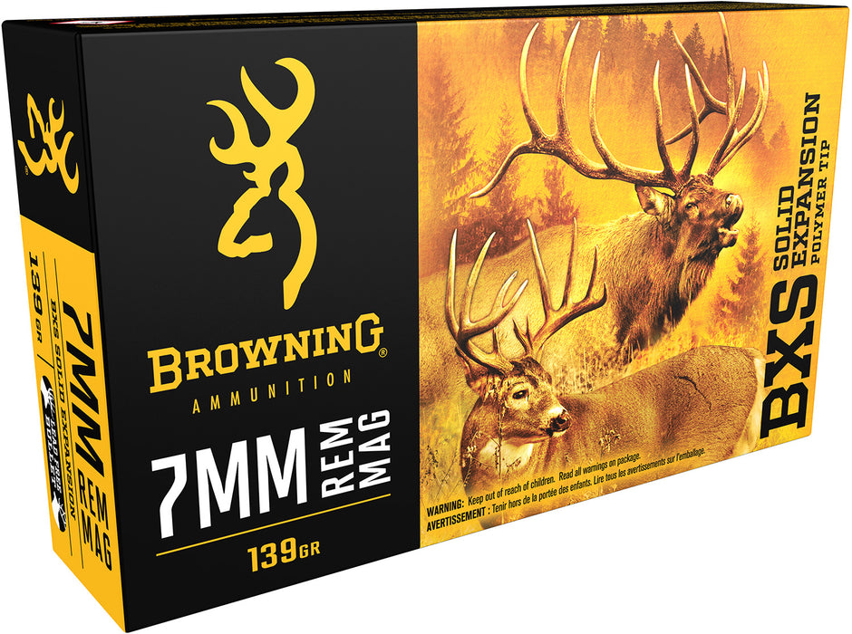 Browning Ammo B192400071 BXS Copper Expansion 7mmRem Mag 139gr Lead Free Solid Expansion Polymer Tip 20 Per Box/10 Case
